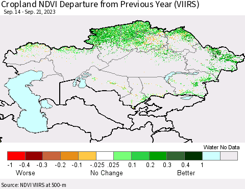 Kazakhstan Cropland NDVI Departure from Previous Year (VIIRS) Thematic Map For 9/14/2023 - 9/21/2023