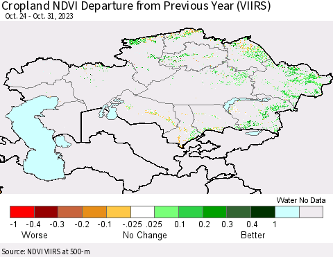 Kazakhstan Cropland NDVI Departure from Previous Year (VIIRS) Thematic Map For 10/24/2023 - 10/31/2023