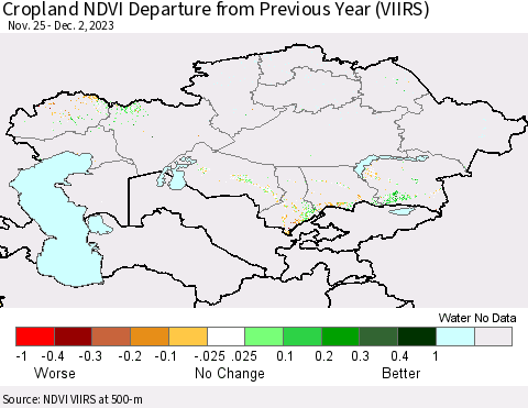 Kazakhstan Cropland NDVI Departure from Previous Year (VIIRS) Thematic Map For 11/25/2023 - 12/2/2023
