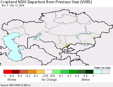 Kazakhstan Cropland NDVI Departure from Previous Year (VIIRS) Thematic Map For 3/5/2024 - 3/12/2024