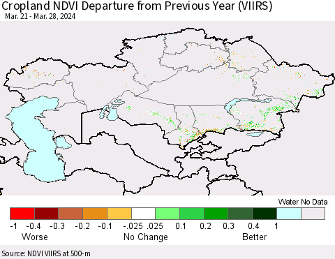 Kazakhstan Cropland NDVI Departure from Previous Year (VIIRS) Thematic Map For 3/21/2024 - 3/28/2024