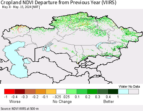 Kazakhstan Cropland NDVI Departure from Previous Year (VIIRS) Thematic Map For 5/8/2024 - 5/15/2024