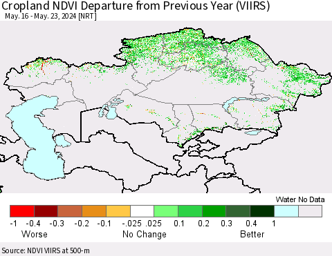 Kazakhstan Cropland NDVI Departure from Previous Year (VIIRS) Thematic Map For 5/16/2024 - 5/23/2024