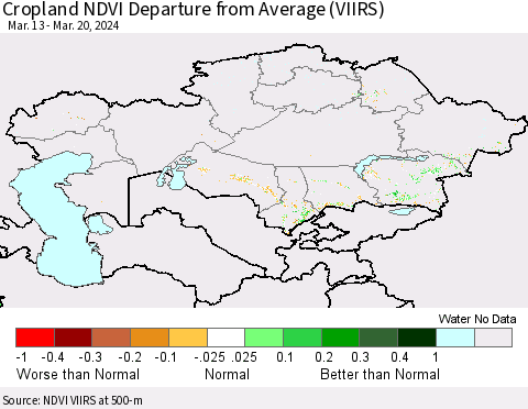 Kazakhstan Cropland NDVI Departure from Average (VIIRS) Thematic Map For 3/13/2024 - 3/20/2024