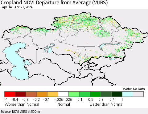 Kazakhstan Cropland NDVI Departure from Average (VIIRS) Thematic Map For 4/14/2024 - 4/21/2024