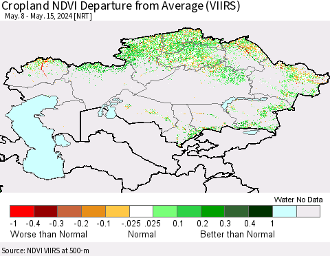 Kazakhstan Cropland NDVI Departure from Average (VIIRS) Thematic Map For 5/8/2024 - 5/15/2024