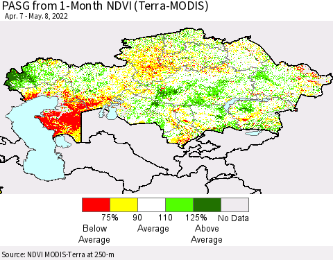 Kazakhstan PASG from 1-Month NDVI (Terra-MODIS) Thematic Map For 5/1/2022 - 5/8/2022