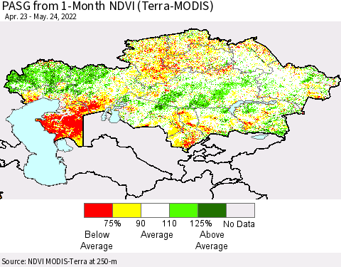 Kazakhstan PASG from 1-Month NDVI (Terra-MODIS) Thematic Map For 5/17/2022 - 5/24/2022