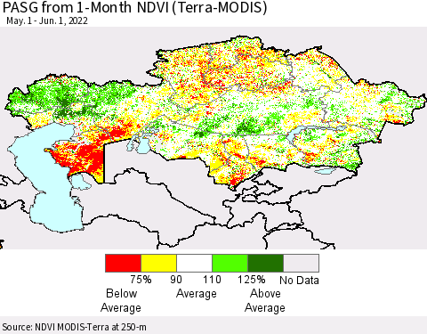 Kazakhstan PASG from 1-Month NDVI (Terra-MODIS) Thematic Map For 5/25/2022 - 6/1/2022