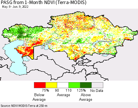 Kazakhstan PASG from 1-Month NDVI (Terra-MODIS) Thematic Map For 6/2/2022 - 6/9/2022