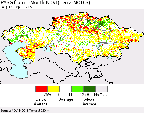 Kazakhstan PASG from 1-Month NDVI (Terra-MODIS) Thematic Map For 9/6/2022 - 9/13/2022