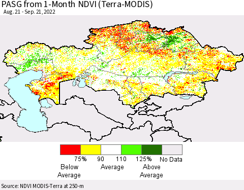 Kazakhstan PASG from 1-Month NDVI (Terra-MODIS) Thematic Map For 9/14/2022 - 9/21/2022