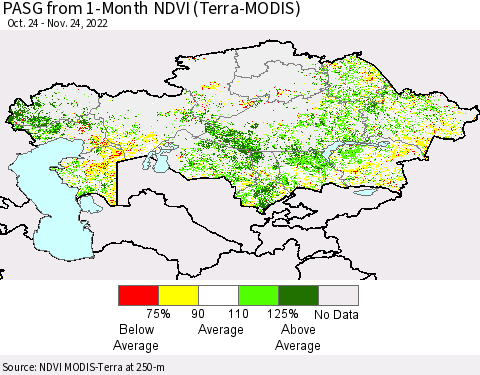 Kazakhstan PASG from 1-Month NDVI (Terra-MODIS) Thematic Map For 11/17/2022 - 11/24/2022