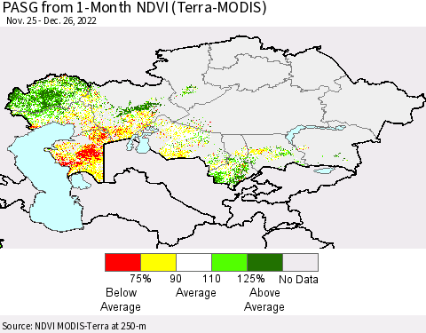 Kazakhstan PASG from 1-Month NDVI (Terra-MODIS) Thematic Map For 12/19/2022 - 12/26/2022