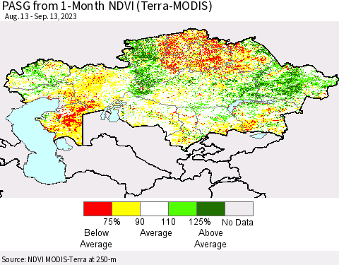 Kazakhstan PASG from 1-Month NDVI (Terra-MODIS) Thematic Map For 9/6/2023 - 9/13/2023
