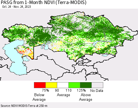 Kazakhstan PASG from 1-Month NDVI (Terra-MODIS) Thematic Map For 11/17/2023 - 11/24/2023