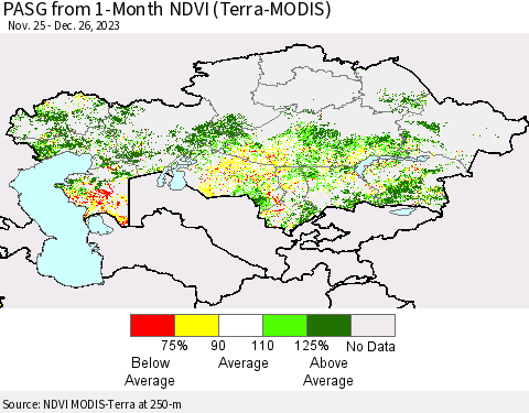 Kazakhstan PASG from 1-Month NDVI (Terra-MODIS) Thematic Map For 12/19/2023 - 12/26/2023