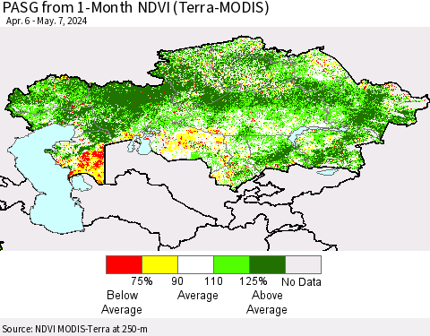 Kazakhstan PASG from 1-Month NDVI (Terra-MODIS) Thematic Map For 4/30/2024 - 5/7/2024