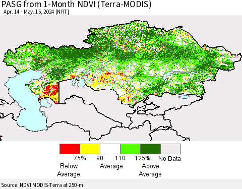 Kazakhstan PASG from 1-Month NDVI (Terra-MODIS) Thematic Map For 5/8/2024 - 5/15/2024