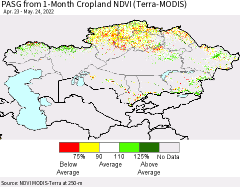 Kazakhstan PASG from 1-Month Cropland NDVI (Terra-MODIS) Thematic Map For 5/17/2022 - 5/24/2022
