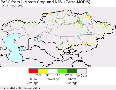 Kazakhstan PASG from 1-Month Cropland NDVI (Terra-MODIS) Thematic Map For 11/1/2022 - 11/8/2022