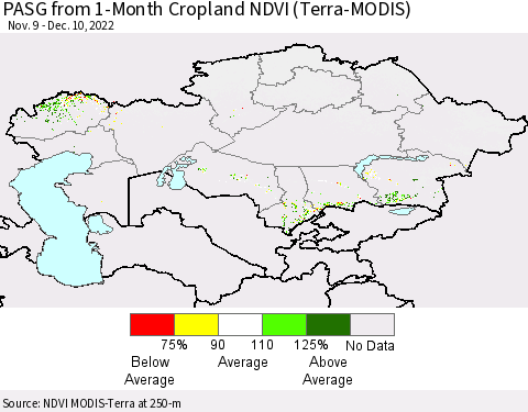 Kazakhstan PASG from 1-Month Cropland NDVI (Terra-MODIS) Thematic Map For 12/3/2022 - 12/10/2022