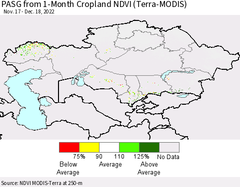 Kazakhstan PASG from 1-Month Cropland NDVI (Terra-MODIS) Thematic Map For 12/11/2022 - 12/18/2022