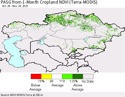 Kazakhstan PASG from 1-Month Cropland NDVI (Terra-MODIS) Thematic Map For 11/17/2023 - 11/24/2023
