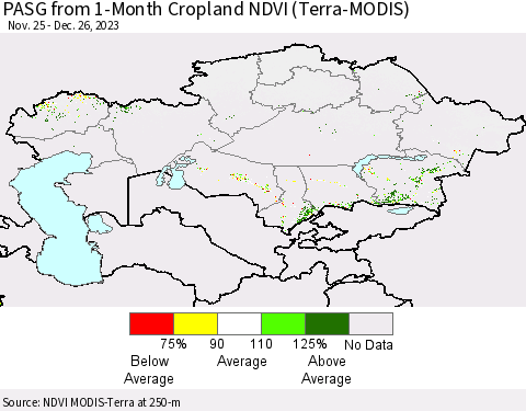 Kazakhstan PASG from 1-Month Cropland NDVI (Terra-MODIS) Thematic Map For 12/19/2023 - 12/26/2023