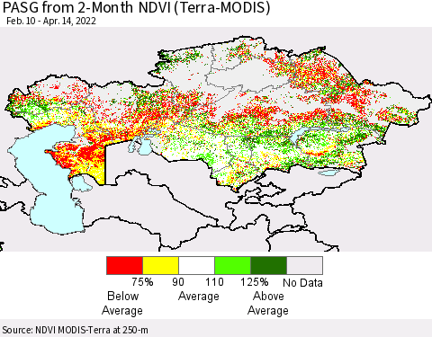 Kazakhstan PASG from 2-Month NDVI (Terra-MODIS) Thematic Map For 4/7/2022 - 4/14/2022