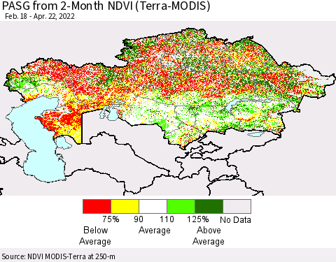 Kazakhstan PASG from 2-Month NDVI (Terra-MODIS) Thematic Map For 4/15/2022 - 4/22/2022