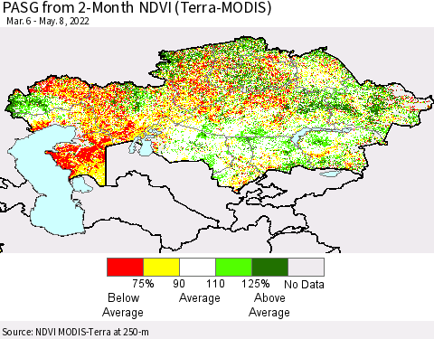 Kazakhstan PASG from 2-Month NDVI (Terra-MODIS) Thematic Map For 5/1/2022 - 5/8/2022
