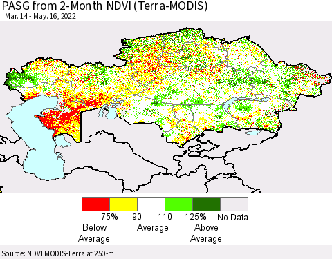 Kazakhstan PASG from 2-Month NDVI (Terra-MODIS) Thematic Map For 5/9/2022 - 5/16/2022