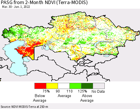 Kazakhstan PASG from 2-Month NDVI (Terra-MODIS) Thematic Map For 5/25/2022 - 6/1/2022