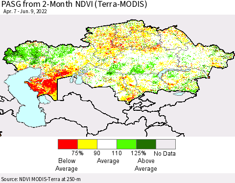Kazakhstan PASG from 2-Month NDVI (Terra-MODIS) Thematic Map For 6/2/2022 - 6/9/2022