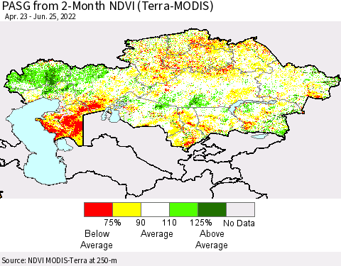 Kazakhstan PASG from 2-Month NDVI (Terra-MODIS) Thematic Map For 6/18/2022 - 6/25/2022
