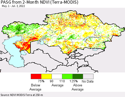 Kazakhstan PASG from 2-Month NDVI (Terra-MODIS) Thematic Map For 6/26/2022 - 7/3/2022