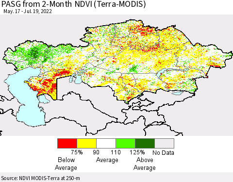 Kazakhstan PASG from 2-Month NDVI (Terra-MODIS) Thematic Map For 7/12/2022 - 7/19/2022