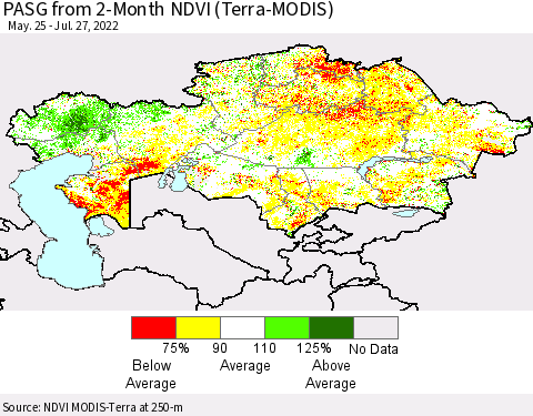 Kazakhstan PASG from 2-Month NDVI (Terra-MODIS) Thematic Map For 7/20/2022 - 7/27/2022