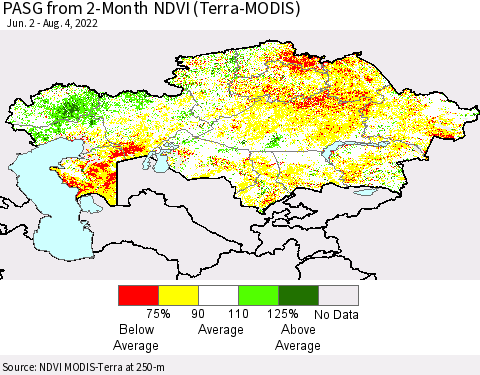 Kazakhstan PASG from 2-Month NDVI (Terra-MODIS) Thematic Map For 7/28/2022 - 8/4/2022