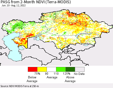Kazakhstan PASG from 2-Month NDVI (Terra-MODIS) Thematic Map For 8/5/2022 - 8/12/2022