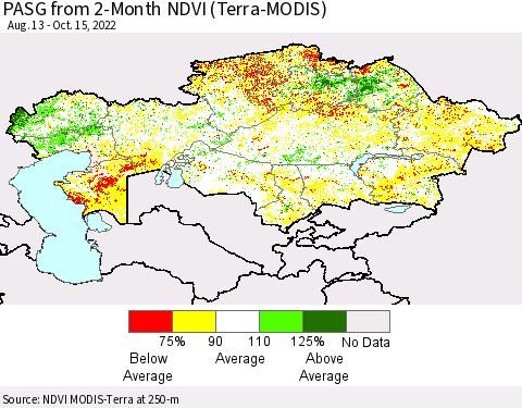 Kazakhstan PASG from 2-Month NDVI (Terra-MODIS) Thematic Map For 10/8/2022 - 10/15/2022