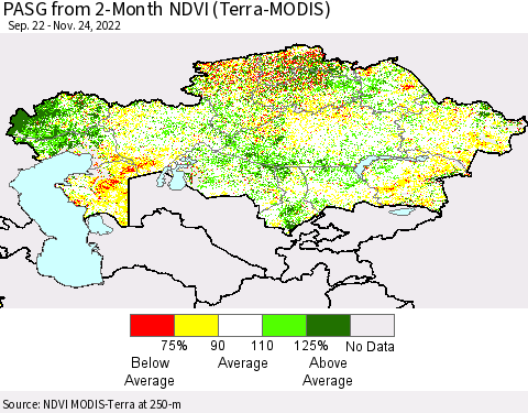 Kazakhstan PASG from 2-Month NDVI (Terra-MODIS) Thematic Map For 11/17/2022 - 11/24/2022