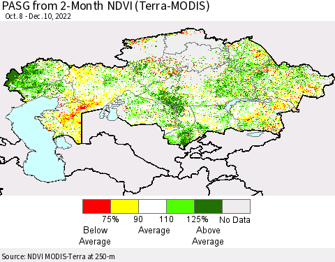 Kazakhstan PASG from 2-Month NDVI (Terra-MODIS) Thematic Map For 12/3/2022 - 12/10/2022