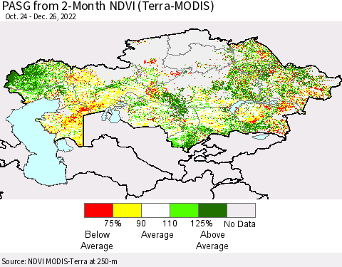 Kazakhstan PASG from 2-Month NDVI (Terra-MODIS) Thematic Map For 12/19/2022 - 12/26/2022
