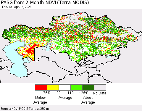 Kazakhstan PASG from 2-Month NDVI (Terra-MODIS) Thematic Map For 4/7/2023 - 4/14/2023