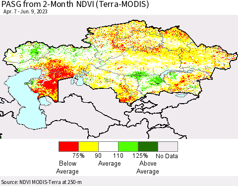 Kazakhstan PASG from 2-Month NDVI (Terra-MODIS) Thematic Map For 6/2/2023 - 6/9/2023