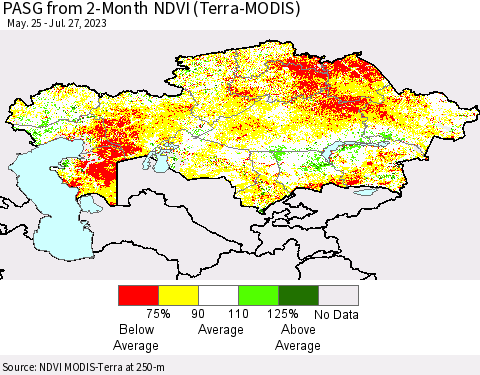 Kazakhstan PASG from 2-Month NDVI (Terra-MODIS) Thematic Map For 7/20/2023 - 7/27/2023