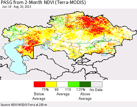 Kazakhstan PASG from 2-Month NDVI (Terra-MODIS) Thematic Map For 8/13/2023 - 8/20/2023