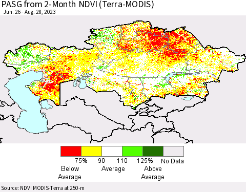 Kazakhstan PASG from 2-Month NDVI (Terra-MODIS) Thematic Map For 8/21/2023 - 8/28/2023